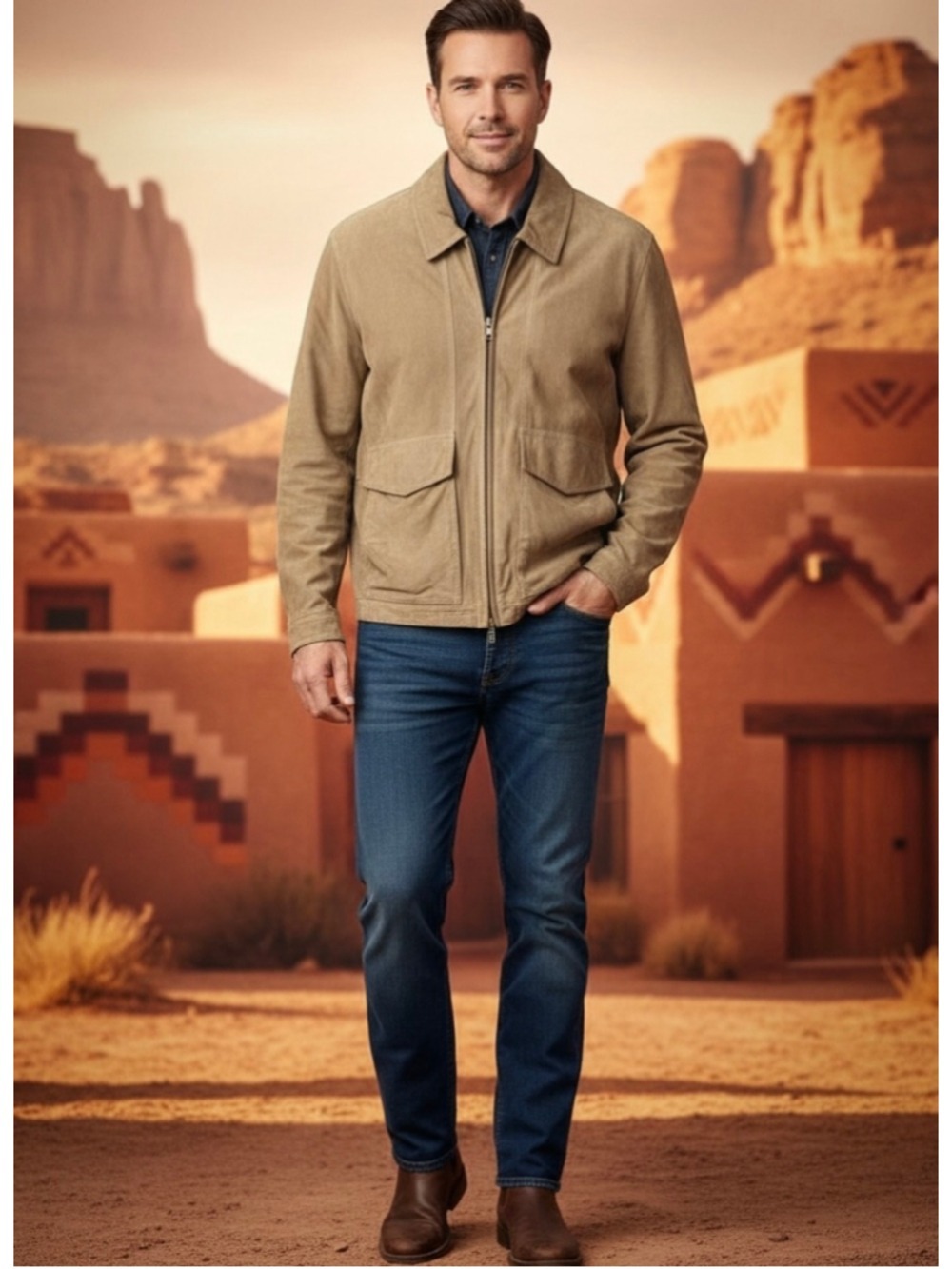 McKenzie Tribe Vintage Tan Goat Suede Leather Jacket